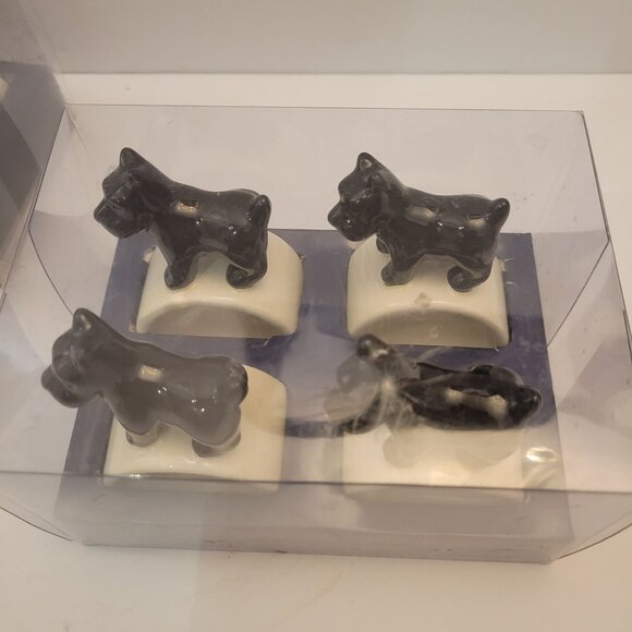 Thomas OBrien Scottie Puppy Napkin Rings Set Of 4 New - Picture 2 of 3